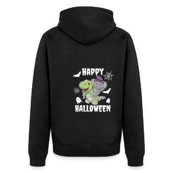 Elephant Happy Halloween T-Rex Mummy Costume - Unisex Premium Organic Zip Hoodie - black - Back - Nico (187cm)