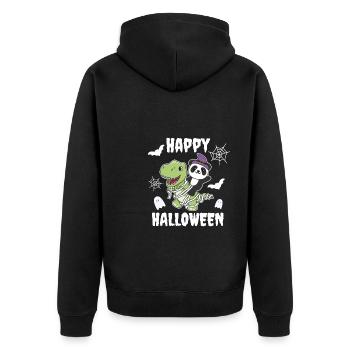 Panda Happy Halloween T-Rex Mummy Costume - Unisex Premium Organic Zip Hoodie - black - Back - Nico (187cm)