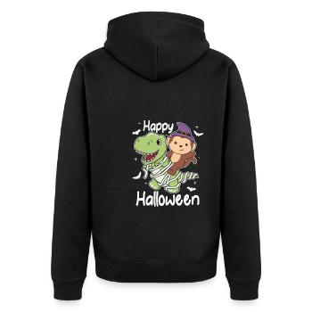 Monkey Happy Halloween T-Rex Mummy Costume - Unisex Premium Organic Zip Hoodie - black - Back - Nico (187cm)