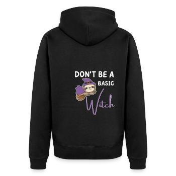 Faultier Halloween Hexen don't be a basic witch - Unisex Premium Bio Zip Hoodie - Schwarz - Hinten - Nico (187cm)