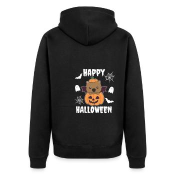 Wombat Happy Halloween Pumpkin Bat Costume - Unisex Premium Organic Zip Hoodie - black - Back - Nico (187cm)
