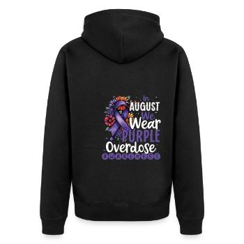 Purple in August Overdose Awareness Support - Unisex Premium Organic Zip Hoodie - black - Back - Nico (187cm)