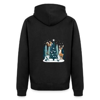 Weihnachtsdesign mit Waldtieren am Weihnachtsbaum - Unisex Premium Bio Zip Hoodie - Schwarz - Hinten - Nico (187cm)