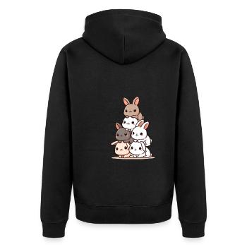 Stapel süßer Häschen, bezauberndes - Unisex Premium Bio Zip Hoodie - Schwarz - Hinten - Nico (187cm)