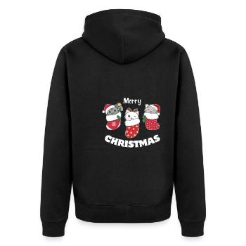 Cute cats in Christmas socks for Christmas - Unisex Premium Organic Zip Hoodie - black - Back - Nico (187cm)