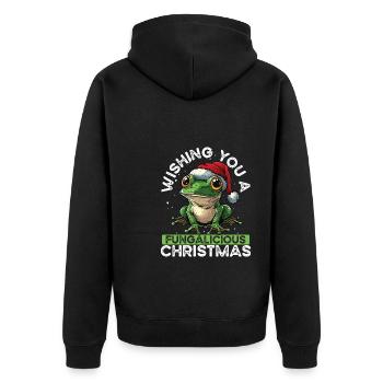 Merry Christmas, frog on mushroom cottagecore - Unisex Premium Organic Zip Hoodie - black - Back - Nico (187cm)