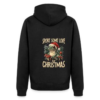 Merry Christmas, frog on mushroom cottagecore - Unisex Premium Organic Zip Hoodie - black - Back - Nico (187cm)