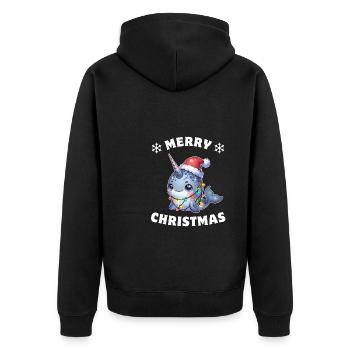 Christmas Hat Christmas Fairy Lights Narwhal - Unisex Premium Organic Zip Hoodie - black - Back - Nico (187cm)