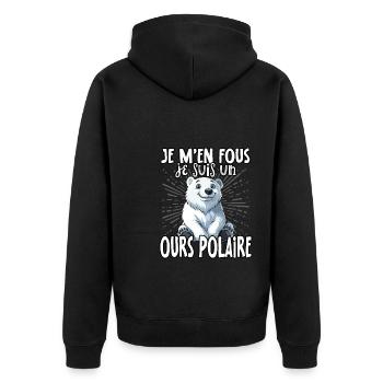 Je m'en fous je suis un ours polaire - süßer - Unisex Premium Bio Zip Hoodie - Schwarz - Hinten - Nico (187cm)