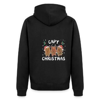 Merry Christmas süßes Capybara Weihnachtliches - Unisex Premium Bio Zip Hoodie - Schwarz - Hinten - Nico (187cm)