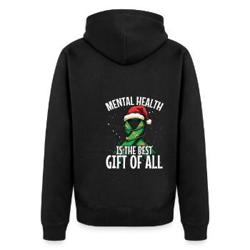 Mental health is everyone's best gift - Unisex Premium Organic Zip Hoodie - black - Back - Nico (187cm)