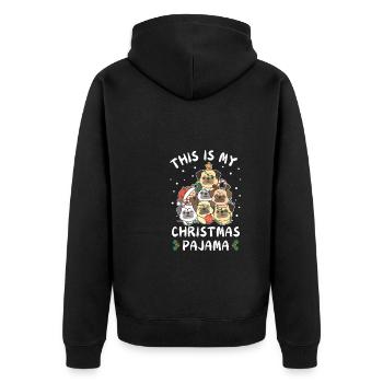 Weihnachten Mops Weihnachts Schlafanzug - Unisex Premium Bio Zip Hoodie - Schwarz - Hinten - Nico (187cm)