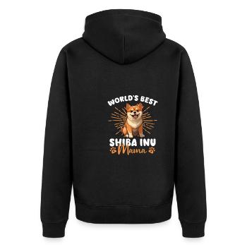 Shiba Inu Groovy Shiba Mama - Unisex Premium Bio Zip Hoodie - Schwarz - Hinten - Nico (187cm)
