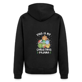 Weihnachten Dinosaurier Weihnachts Schlafanzug - Unisex Premium Bio Zip Hoodie - Schwarz - Hinten - Nico (187cm)