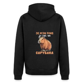 Je m'en fous je suis un capybara - süßes Capybara - Unisex Premium Bio Zip Hoodie - Schwarz - Hinten - Nico (187cm)