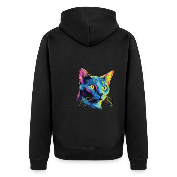 Katze Wasserfarben bunte Russisch Blau - Unisex Premium Bio Zip Hoodie - Schwarz - Hinten - Nico (187cm)