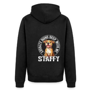 American Staffordshire Loyalty runs deep with my - Unisex Premium Bio Zip Hoodie - Schwarz - Hinten - Nico (187cm)
