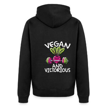Vegane Und Siegreiche Lustige Pflanzliche Fitness - Unisex Premium Bio Zip Hoodie - Schwarz - Hinten - Nico (187cm)