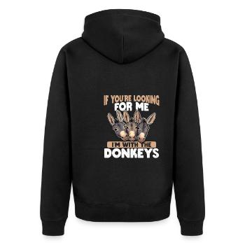 Wenn Du Mich Suchst, Bin Ich Bei Den Esel - Unisex Premium Bio Zip Hoodie - Schwarz - Hinten - Nico (187cm)