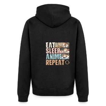 Essen Schlaf Anime Wiederholen Lustiger Otaku - Unisex Premium Bio Zip Hoodie - Schwarz - Hinten - Nico (187cm)