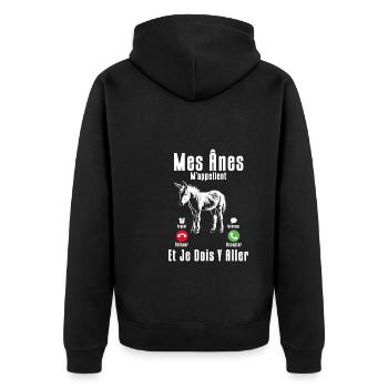 Meine Esel Rufen Mich Und Da Muss Ich Als Züchter - Unisex Premium Bio Zip Hoodie - Schwarz - Hinten - Nico (187cm)