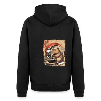 Niedlicher Kawaii Capybara Essen Ramen Japanische - Unisex Premium Bio Zip Hoodie - Schwarz - Hinten - Nico (187cm)