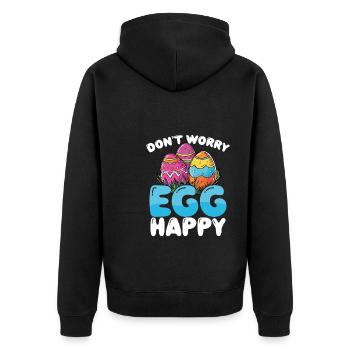 Don't Worry Egg Happy Funny Easter - Unisex Premium Bio Zip Hoodie - Schwarz - Hinten - Nico (187cm)