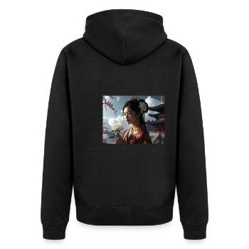 asiatin,geisha,japan,illustration - Unisex Premium Bio Zip Hoodie - Schwarz - Hinten - Nico (187cm)