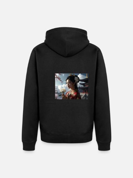Asian,Geisha,Japan,Illustration - Unisex Premium Organic Zip Hoodie - black