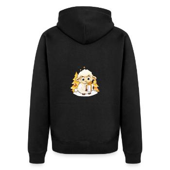 Niedliches Schaf mit Geschenk an Weihnachten - Unisex Premium Bio Zip Hoodie - Schwarz - Hinten - Nico (187cm)