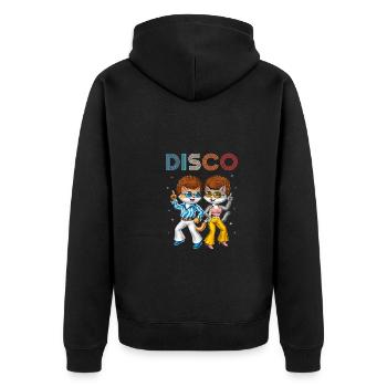 Disco-Katzen - Unisex Premium Bio Zip Hoodie - Schwarz - Hinten - Nico (187cm)