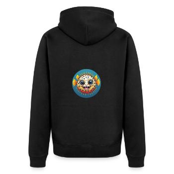 Poisson-globe coloré riant joyeux - Veste à capuche bio Premium Unisexe - noir - Dos - Nico (187cm)