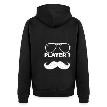 Player 1 - Father's Day - Unisex Premium Bio Zip Hoodie - Schwarz - Hinten - Nico (187cm)