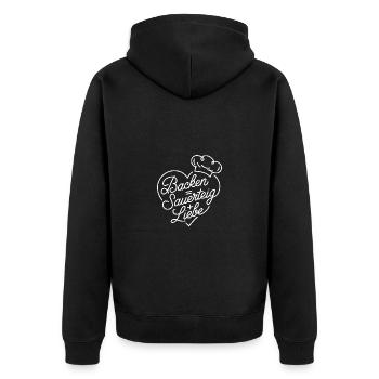 Backen mit Sauerteig und Liebe - Unisex Premium Bio Zip Hoodie - Schwarz - Hinten - Nico (187cm)