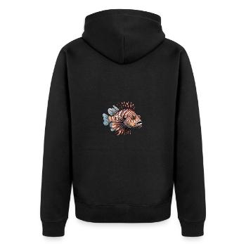 Farbenfroher Rotfeuerfisch Korallenfisch - Unisex Premium Bio Zip Hoodie - Schwarz - Hinten - Nico (187cm)