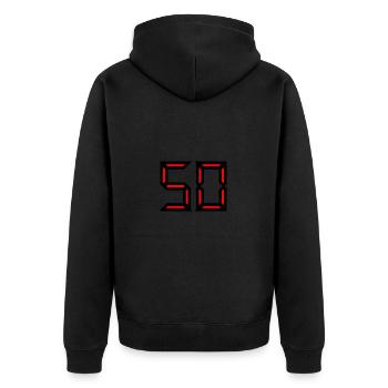 50. 50 JAHRE. 50-jähriges Jubiläum. GEBURTSTAG 50 JAHRE. - Unisex Premium Bio Zip Hoodie - Schwarz - Hinten - Nico (187cm)