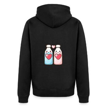 Milch Paar Liebe Herz Valentinstag - Unisex Premium Bio Zip Hoodie - Schwarz - Hinten - Nico (187cm)