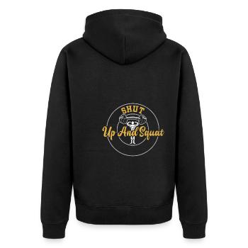 Shut Up And Squat - Gym - Unisex Premium Bio Zip Hoodie - Schwarz - Hinten - Nico (187cm)