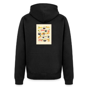 Lebendige Sushi-Sortiment-Illustration - Unisex Premium Bio Zip Hoodie - Schwarz - Hinten - Nico (187cm)
