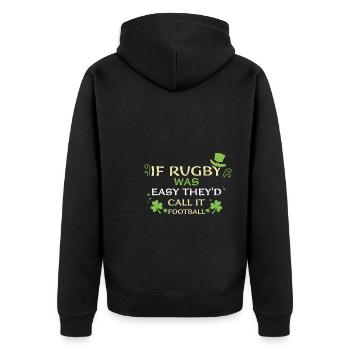 If Rugby Was Easy They'd Call It... - Unisex Premium Bio Zip Hoodie - Schwarz - Hinten - Nico (187cm)