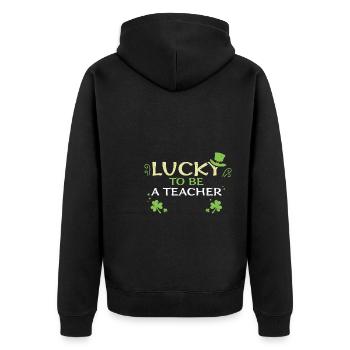 Lucky To Be A Teacher - Unisex Premium Bio Zip Hoodie - Schwarz - Hinten - Nico (187cm)