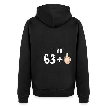 J’ai 63 ans + 1 - 64e anniversaire - Veste à capuche bio Premium Unisexe - noir - Dos - Nico (187cm)