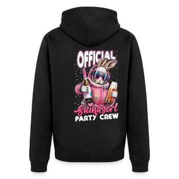 Skifahren Official Skihaserl Party Crew Apres Ski - Unisex Premium Bio Zip Hoodie - Schwarz - Hinten - Nico (187cm)