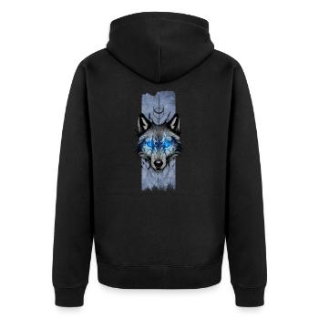 Lunar Guardian: Wolf's Radiant Gaze - Unisex Premium Organic Zip Hoodie - black - Back - Nico (187cm)