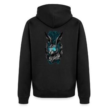 Leuchtender Lapin: Leuchtender Hase Strahlkraft - Unisex Premium Bio Zip Hoodie - Schwarz - Hinten - Nico (187cm)
