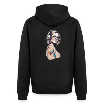 Farbspiel der Geometrie Porträt moderner Frau - Unisex Premium Bio Zip Hoodie - Schwarz - Hinten - Nico (187cm)