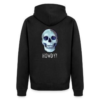 Skull HOWDY! funny dark humor - Unisex Premium Organic Zip Hoodie - black - Back - Nico (187cm)