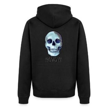 Skull sagt HOWDY! lustiger schwarzer Humor - Unisex Premium Bio Zip Hoodie - Schwarz - Hinten - Nico (187cm)