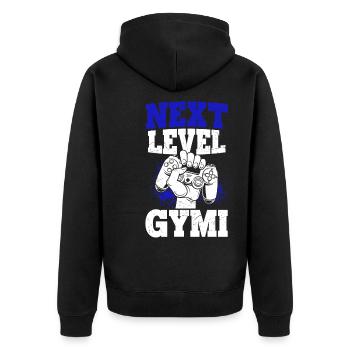 Neue Schule Bye Bye Grundschule next Level Gamecon - Unisex Premium Bio Zip Hoodie - Schwarz - Hinten - Nico (187cm)