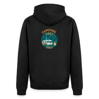 Camping Vibes Only - Leisure Design - Unisex Premium Organic Zip Hoodie - black - Back - Nico (187cm)